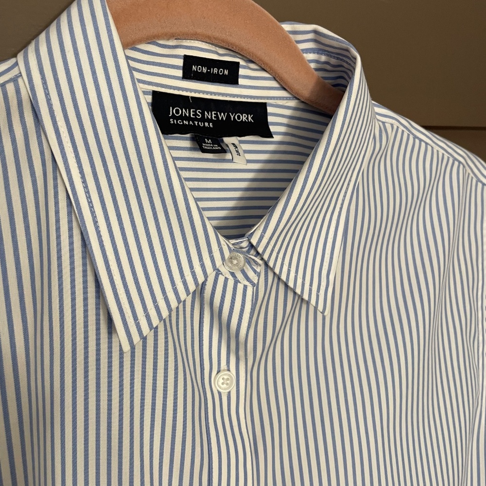 Jones New York Signature - Blue and White Stripe - Women's Button Down Shirt